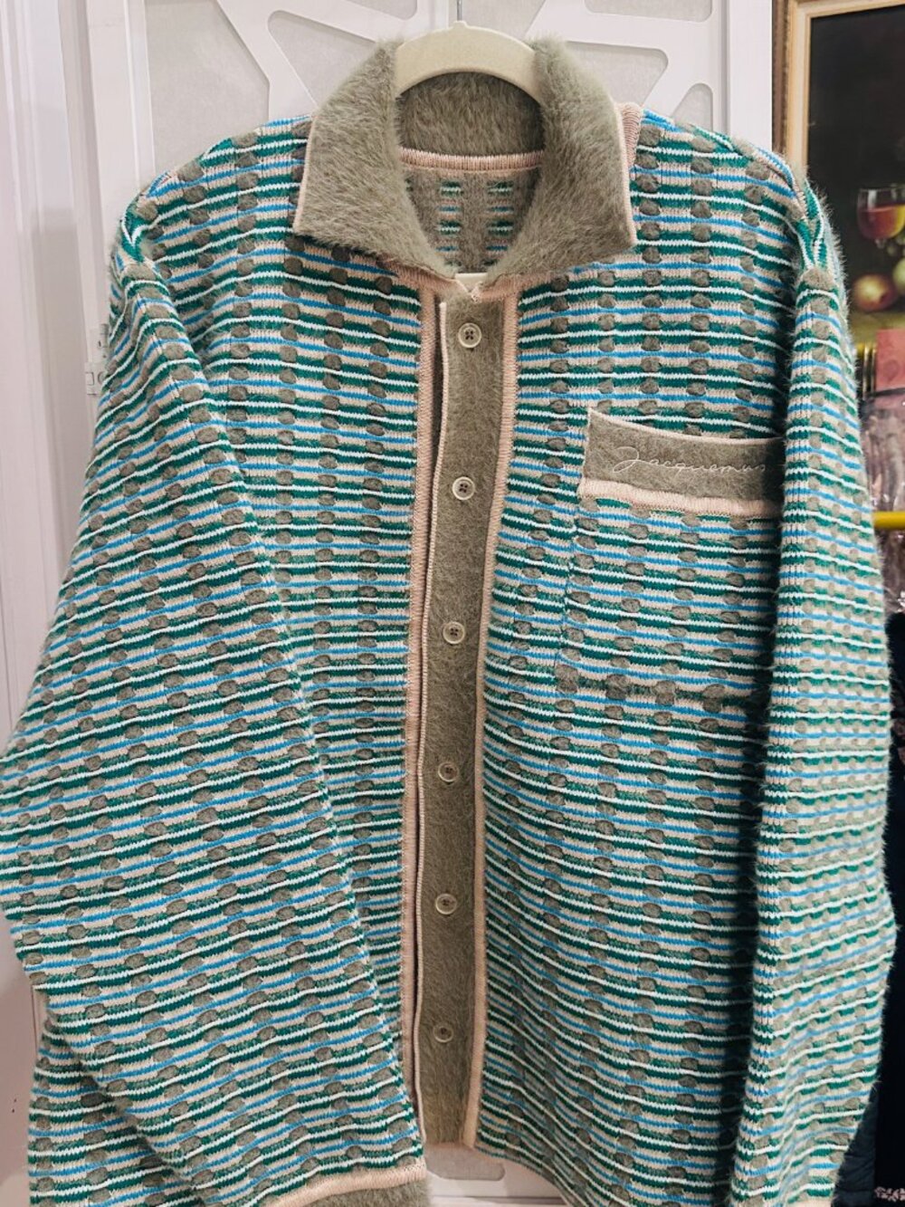 NWT Jacquemus Le Cardigan Macio Multi Green Jacquard Knit Cardigan (L)